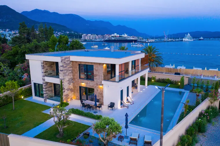 The villa with the town of Tivat and the anchorage behind it.
